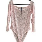Fox & Royal Lace Bodysuit Womens NWT Lingerie Size M18 Long Sleeve Off Shoulders Pink Size M Photo 0