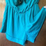 Gracia Garcia blue peacock feather bow strapless romper size L Photo 5
