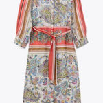 ZARA  Paisley Tapestry satin Collared Shirt Dress midi Scarf Print Belted Orange Photo 0
