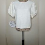 She & Sky NTM: Textured Puff Sleeve White with Metallic Silver Threads Top Sz L Photo 3