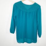 Matilda Jane Women Blue Embroidered Swiss Dot V-Neck Blouse Size XS Modest Photo 1