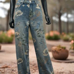 SheIn  High Waist Wide Leg Wild Flower‎ Denim Jeans Size Medium EXCELLENT Photo 0