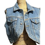 Limited Jeans  Blue Denim Sleeveless Vest Cropped Length with Pockets Photo 0