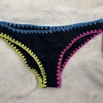 Hula Honey  Women's Bikini Bottom Black Colorful Trim Ruched Back Size Small Photo 2