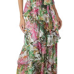Badgley Mischka Palm Tree Maxi Dress Women’s Size 16 Ruffle Sleeve Tie Waist Photo 0