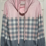 Women's Pink Gray‎ White Plaid Splicing Drawstring Cow Neck Top Size M Size M Photo 0