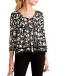 Anthropologie Maeve Celyn Floral Lace Trim Peasant Top Women Size 10 Black White Photo 1