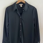 H&M  Black Midi Shirt Dress Button Front Collar Longline Small Photo 2
