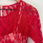 Free People Floral Lace Mesh Dress in Hot Red Attached Adjustable Slip Scalloped Photo 5