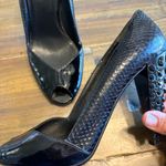 Miu Miu  Black Patent Peep Toe Jeweled Heels Python Snake Skin Rhinestones 37 Photo 9