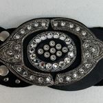 Leather Studded Belt Large 38 Bling Buckle Conch Style Black Silver Southwestern Photo 2