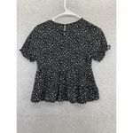 Paper Crane  Women's Blouse Black Micro Floral Peplum Size XS Short Sleeve Photo 1
