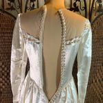 Antique Vintage Cream Satin and Lace Wedding Dress with Buttons Size XS White Photo 7