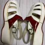Vintage 60's Leather Clog Shoes Mules sz 35 5 wedge heel White Red costume Photo 9