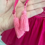 ZARA NWOT Pink Tassel Puff Sleeve Embroidered Peasant Mini Dress Large Photo 6