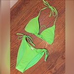 H&M Neon Green Two Piece Bikini + Black Mesh Net Wide Leg Coverup Pants Swimwear SET Photo 13