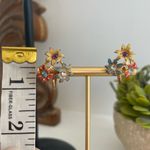 Vintage 3 Flower Rainbow Color Screw Back Earrings Blue Photo 3