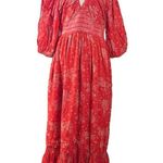 Free People  Golden Hour Maxi Dress Cherry Red XS Bohemian Spring Floral 70s Photo 0