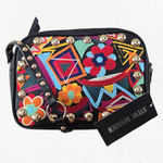 Steve Madden Braye Black Crossbody Bag Boho Embroidered Floral Studded Purse Photo 0