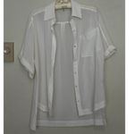 Trina Turk XS Sheer Cotton White Collared Pocket Short-Sleeve Button-Up Top Photo 3