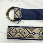 Womens Geometric Embroidered Woven Ribbon D Ring Belt Navy Beige Large (L) ✨ Green Photo 6