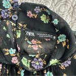 ZARA  Black Floral Sheer Blouse Metallic Cropped Size M Photo 5
