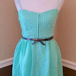 City Triangles Mint Green Cotton Eyelet Sun Dress Bow Belt Boho  ModCloth Size 7 Photo 0
