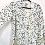 Cotton Emporium Cotton‎ Emporium Ivory Blue Leopard Print Open Front Cardigan Sweater Women's LL Photo 2