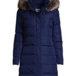 Lands' End NWT Women's 600 Down Winter Long Coat Hood Deep Sea Navy Photo 2
