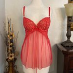 Victoria's Secret Victoria’s Secret Sheer Red Lace Push Up Baby Doll Slip Size 36C Photo 2