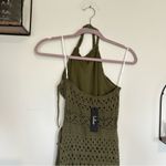 Lulus NWT Blissful Strolls Olive Green Crochet Faux-Wrap Halter Midi Dress Small Photo 8