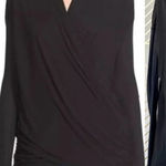 Alice + Olivia  Air Top Long Sleeve Blouse Faux Wrap‎ Draped Black Size Small Photo 0