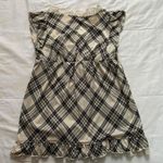 Rosa Cherie Cream brown plaid babydoll tunic top ruffles V Photo 4