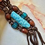 Blue beaded brown cord boho necklace Photo 8