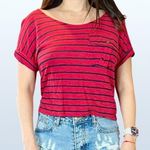I Love H81 Red and Blue Striped Crop Top, Size Small Photo 0