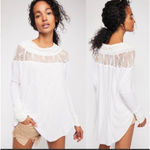 Free People  Shirt Womens XS White Spring Valley Lace Tunic Lace Neutral Bohemian Photo 5