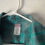 Stio Plaid Button Up Long Sleeve Shirt Teal Green Women's Medium Outdoor Flannel Photo 6