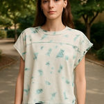 BDG White Green Tie Dye Raw Edge Oversized Muscle Tee Shirt Top Size Small Photo 0