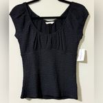 Lucky Brand  jet black short sleeve textured top rounded square neck medium NWT Photo 1