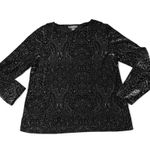 Dialogue Vintage Black Velvet Jacquard Paisley Long Sleeve Blouse size L Photo 4