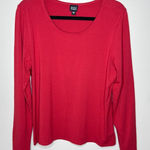 Eileen Fisher Large Deep Red Scoop Neck Long Sleeve Viscose Spandex Pullover Top Photo 0