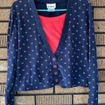 Paquette Navy Cropped Button Cardigan – Geometric Print, Size L Blue Size L Photo 0