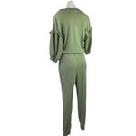 Something Navy  Esmeralda Olive Green Terry Ruffle Henley Puff Sleeve Jumpsuit S Photo 5