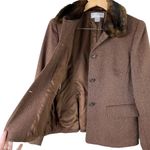 Talbots Faux Fur Collar Wool Herringbone Tweed Button Front Jacket in Brown Sz 8 Photo 7