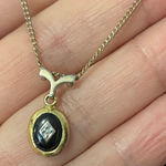 Sarah Coventry Vintage Oval Black Onyx Diamond Accent Pendant Necklace Gold Tone Photo 0
