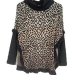 Joseph A. womans size large brown black leoprd print ruffle sweater cowl neck Photo 0