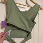 Roxy  Good Keepsake Crop Top Small Agave Green Criss Cross Back Cutout Textured Photo 1