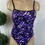 Speedo  Purple & Black Print 1 Piece Sport Athletic Swim Bathing Suit 14 Photo 0