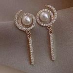 Crystal Tassel Pearl Beaded Stud Drop Earring Gold Photo 2