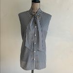 Ming Wang Sleeveless Striped Button Down Black White Blouse Size Large Photo 2
